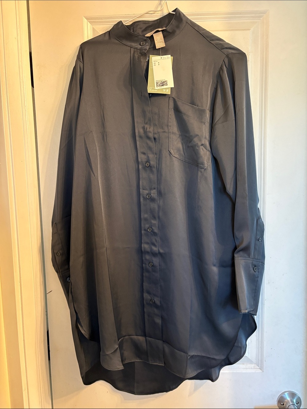 NWT NEVER WORN H&M Navy Blue  Button-Up Mandarin Collar Shirt Dress size small
